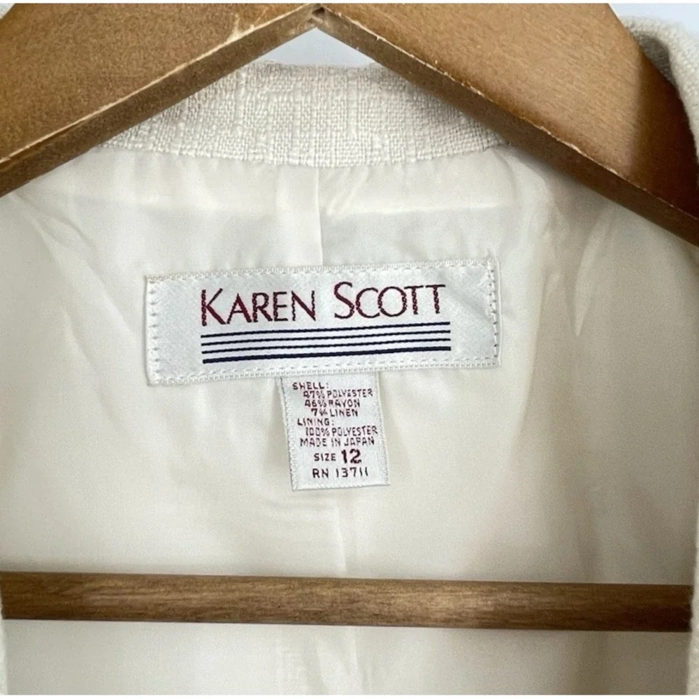 Vtg‎ Karen Scott Women 12 Skirt Suit Beige Linen Blend Lined One Button Career